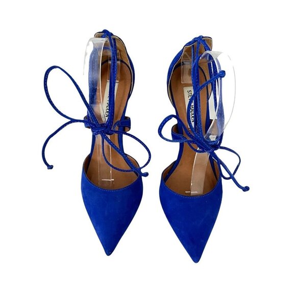 Steve Madden Womens Size 8.5 Raela Blue Leather Pointed Lace-Up Heels - Picture 3 of 7